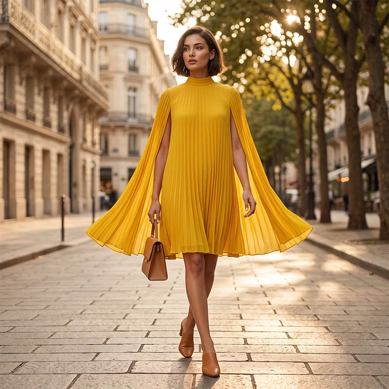 Cyriss | Elegantes Minikleid mit fließenden Cape-Ärmeln