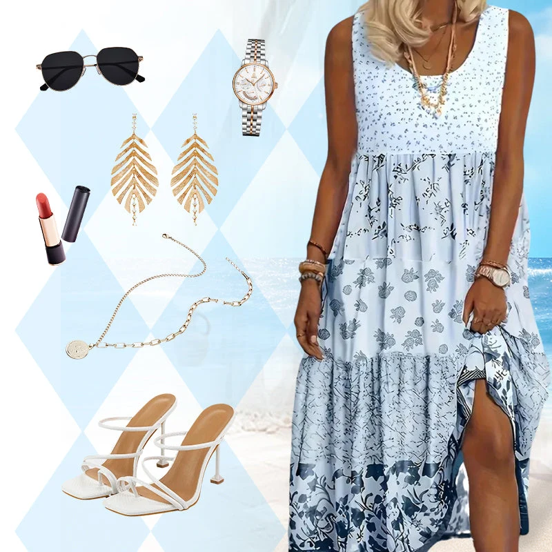 Euwena | Fließendes ärmelloses Kleid im Vintage-Boho-Stil