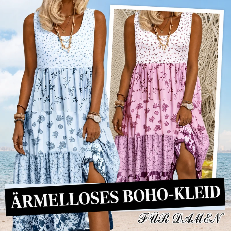 Euwena | Fließendes ärmelloses Kleid im Vintage-Boho-Stil