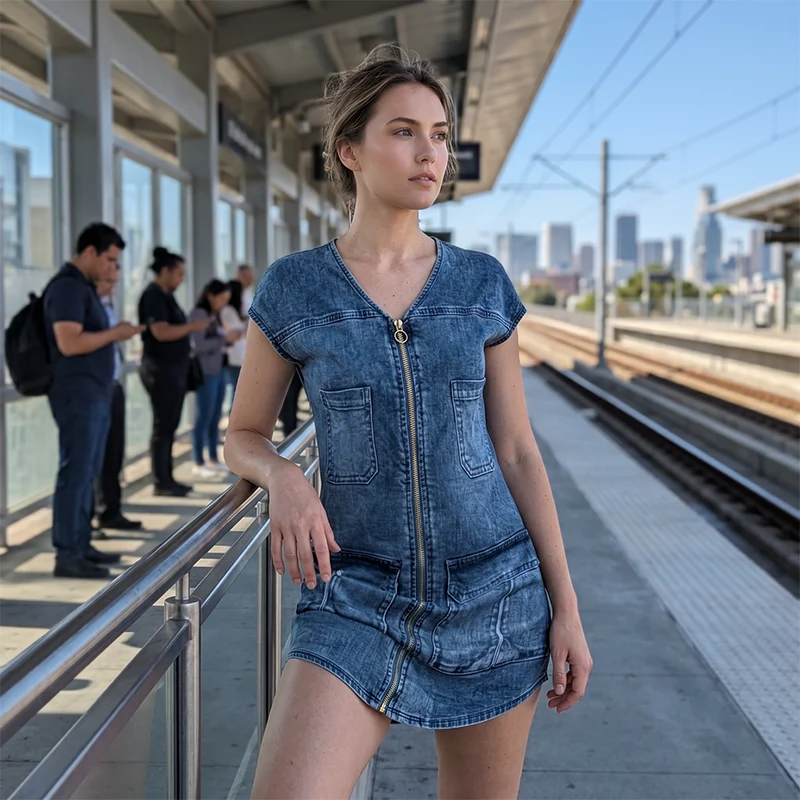 Savrielle | Kurzarmkleid mit durchgehendem Reißverschluss