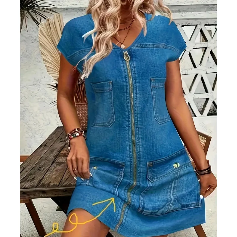 Savrielle | Kurzarmkleid mit durchgehendem Reißverschluss