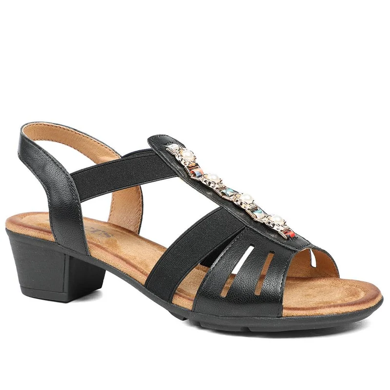 Wide Fit Jewelled Cuban Heel Sandals - WOIL43024 / 329 143