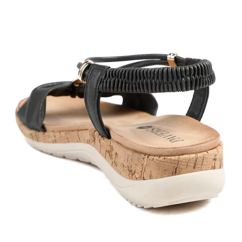 Wide Fit Wedge Heel Elasticated Sandals - BAIZH43038 / 329 161 - Black