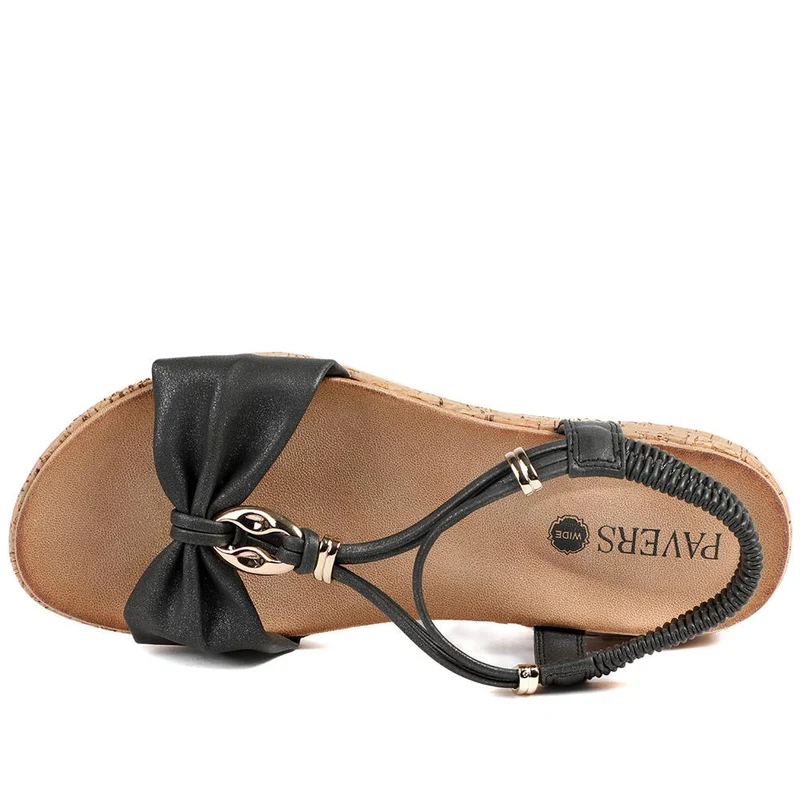 Wide Fit Wedge Heel Elasticated Sandals - BAIZH43038 / 329 161 - Black
