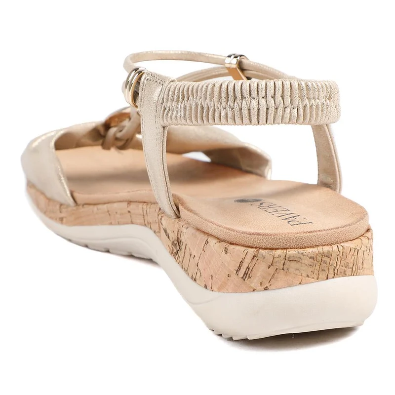 Wide Fit Wedge Heel Elasticated Sandals - BAIZH43038 / 329 161 - Soft Gold