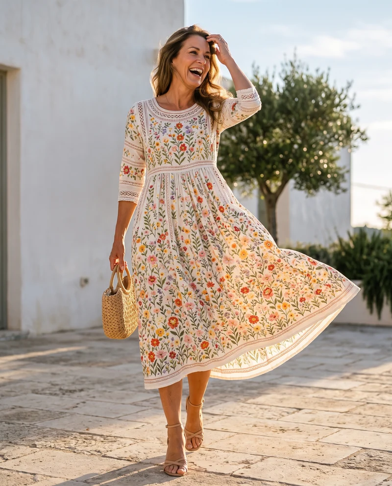 Eisel | Blumen-Midikleid mit Spitzendetails und Taschen