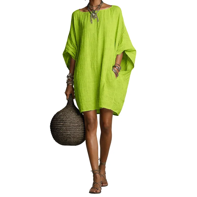 Ozee | Übergröße-Kleid aus Baumwoll-Leinen mit Fledermausärmeln