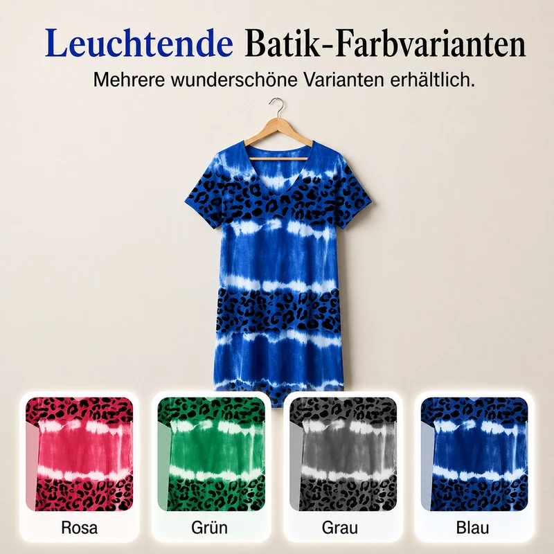 Kalissa | Luftiges Resortkleid mit Batik-Leoprint und V-Ausschnitt