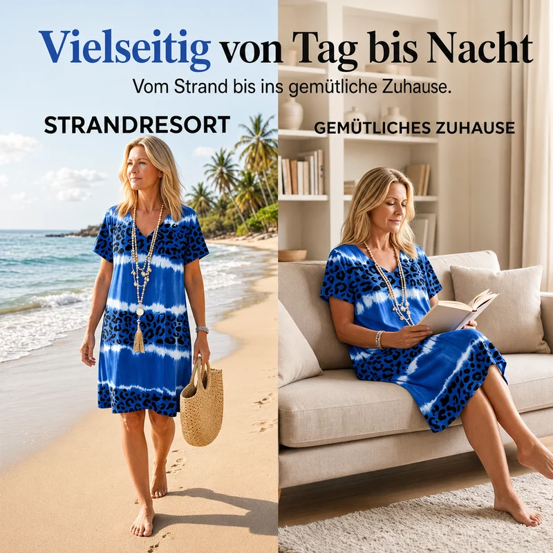 Kalissa | Luftiges Resortkleid mit Batik-Leoprint und V-Ausschnitt