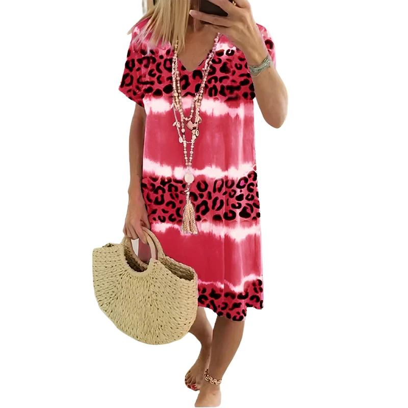Kalissa | Luftiges Resortkleid mit Batik-Leoprint und V-Ausschnitt