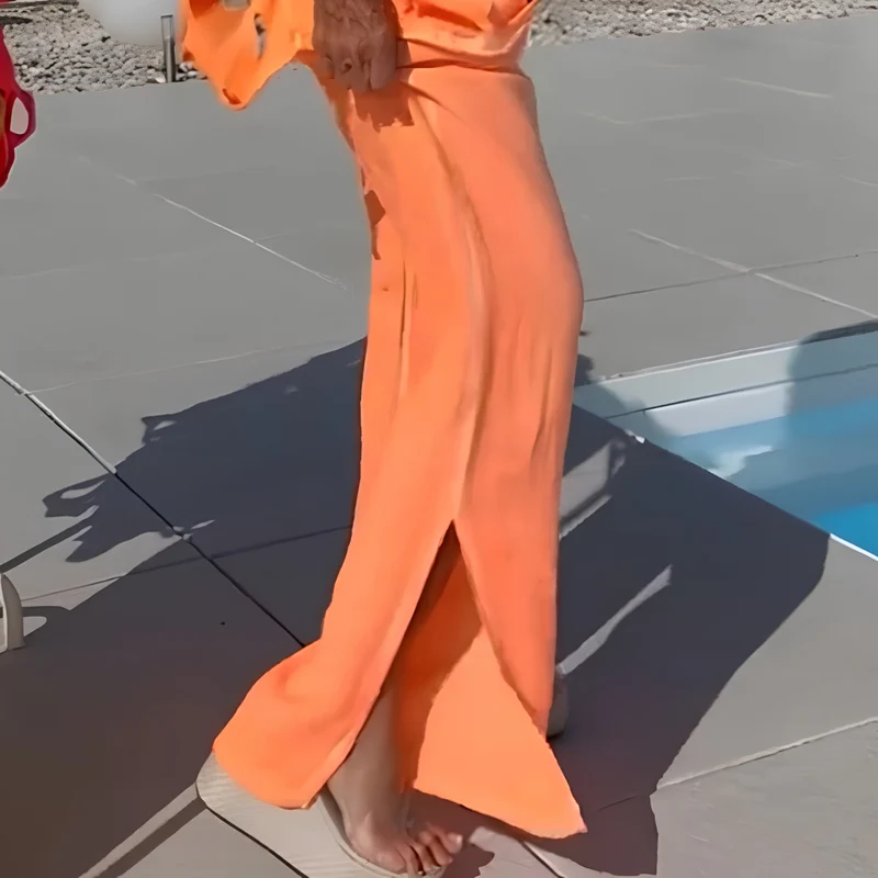 Jeshaly | Schulterfreies Jumpsuit-Set mit dekorativem Übertop