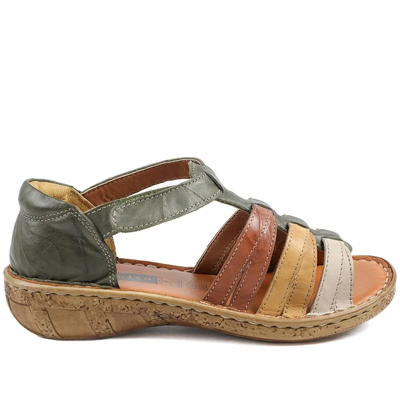 Loretta Leather Touch Fasten Sandals - HAK43000 / 329 237 - Khaki Multi