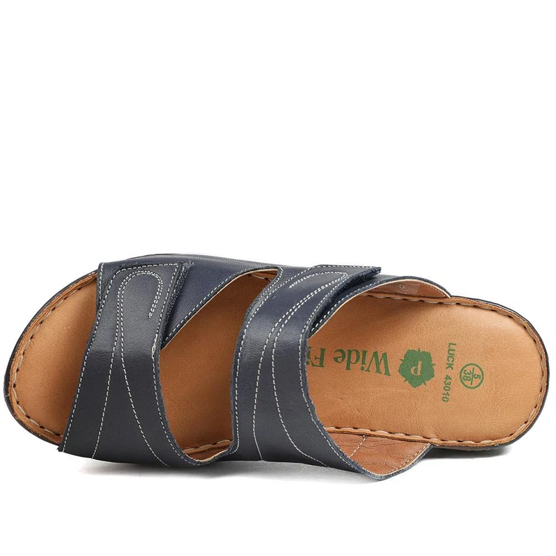 Wide Fit Leather Adjustable Fastening Sandals - LUCK43010 / 329 155 - Navy