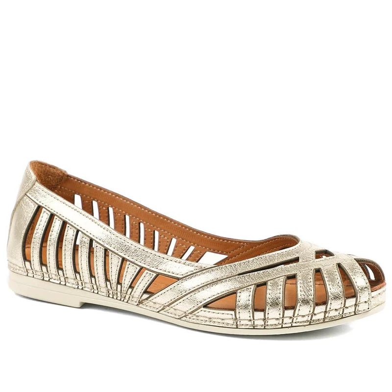 Leather Cut Out Peep Toe Flats - KARY43003 / 329 013