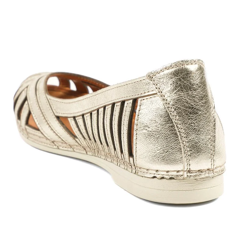 Leather Cut Out Peep Toe Flats - KARY43003 / 329 013 - Metallic
