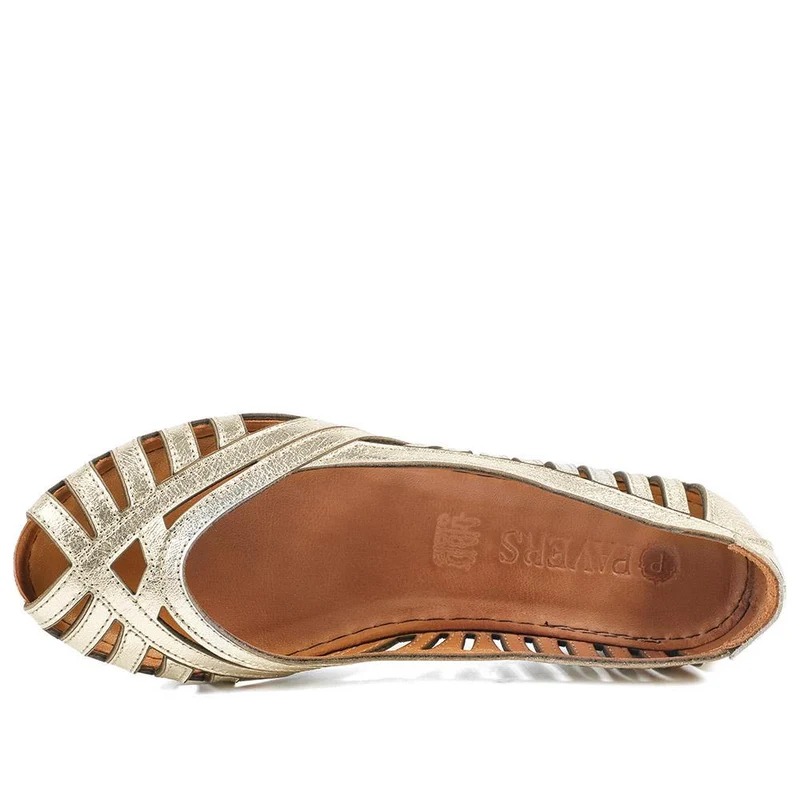 Leather Cut Out Peep Toe Flats - KARY43003 / 329 013 - Metallic