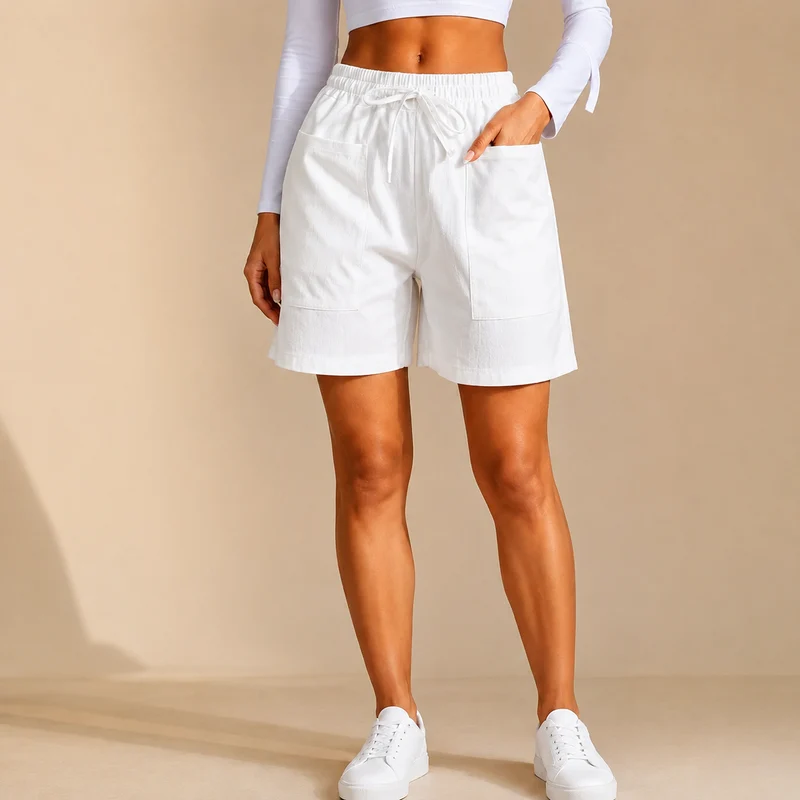 Jynn | Leichte Hohe Taille-Sommershorts mit Taschen