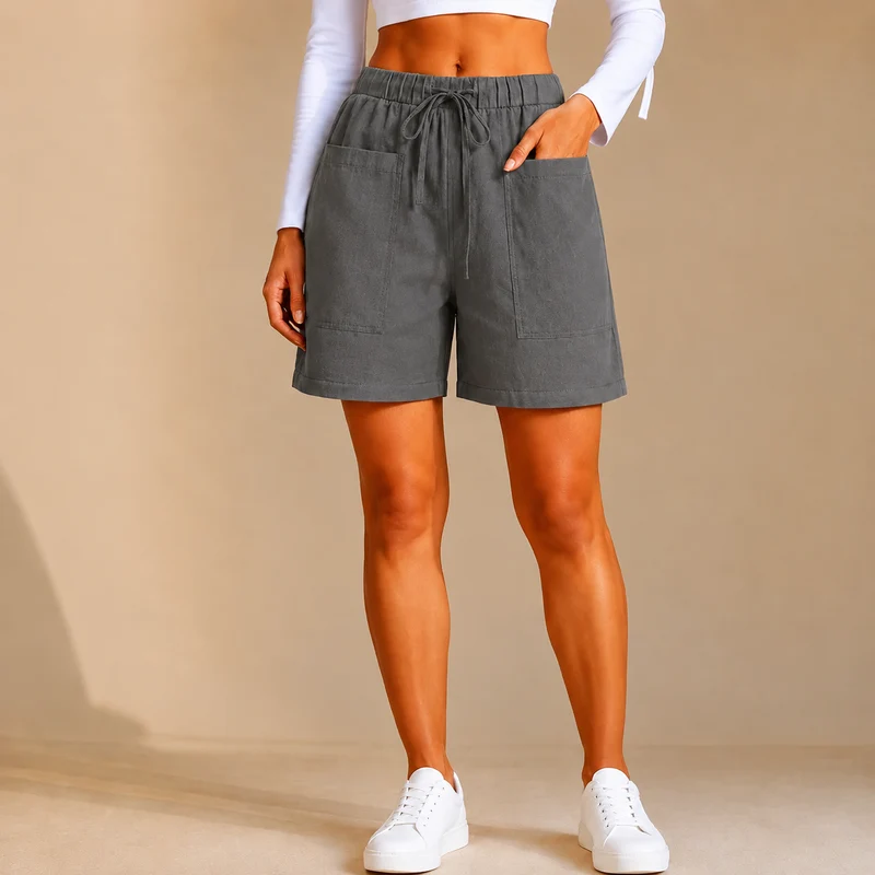Jynn | Leichte Hohe Taille-Sommershorts mit Taschen