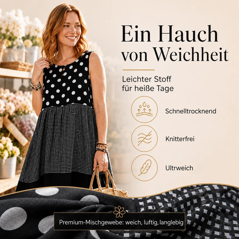 Delza | Ärmelloses Patchwork-Midikleid mit verschiedenen Mustern
