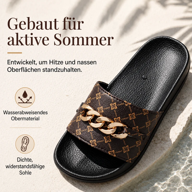 Jorish | Monogramm-Sommerpantoletten mit Kettendetail