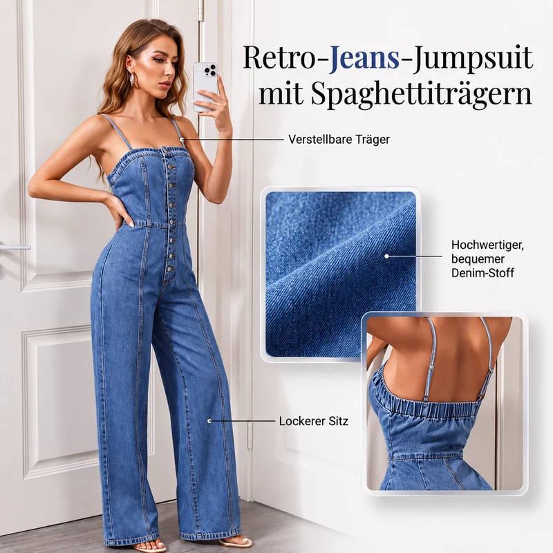 Rafuzzae | Weiter Denim-Jumpsuit mit Spaghettiträgern
