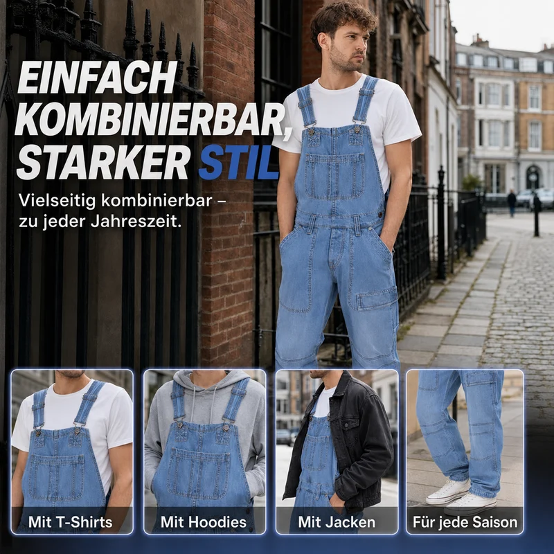 Erluo | Lässige Denim-Latzhose mit mehreren Taschen