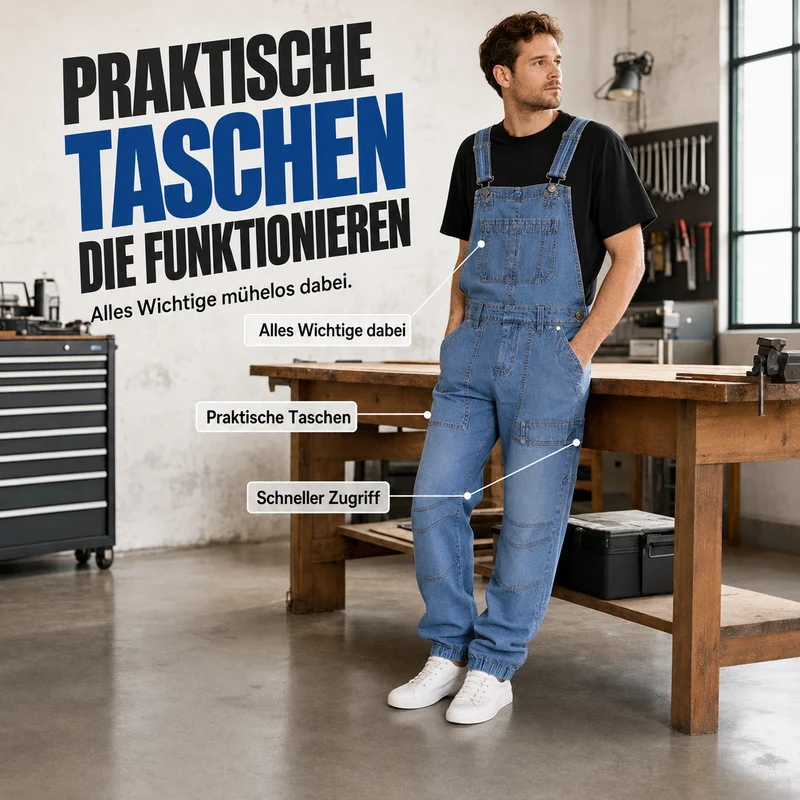 Erluo | Lässige Denim-Latzhose mit mehreren Taschen