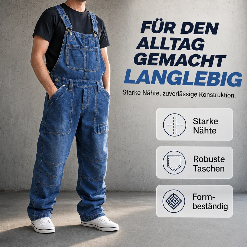 Erluo | Lässige Denim-Latzhose mit mehreren Taschen