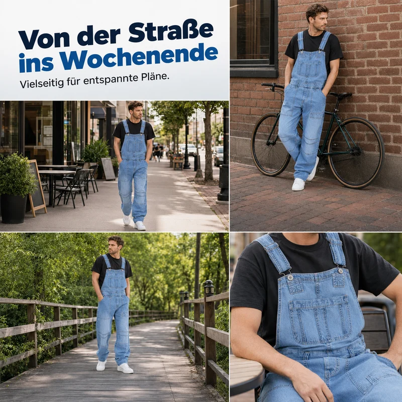 Erluo | Lässige Denim-Latzhose mit mehreren Taschen