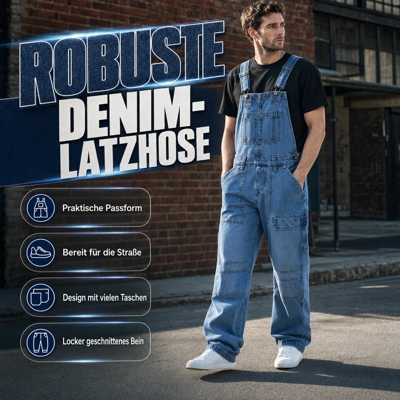 Erluo | Lässige Denim-Latzhose mit mehreren Taschen
