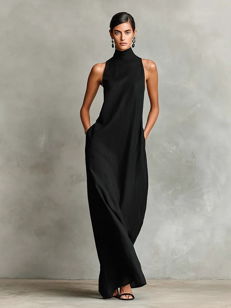 Zeriva | Ärmelloses Maxikleid mit Stehkragen
