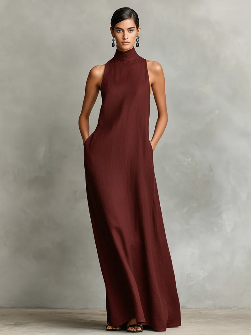 Zeriva | Ärmelloses Maxikleid mit Stehkragen