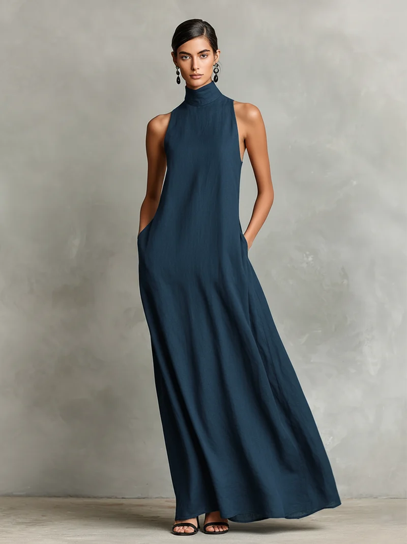 Zeriva | Ärmelloses Maxikleid mit Stehkragen