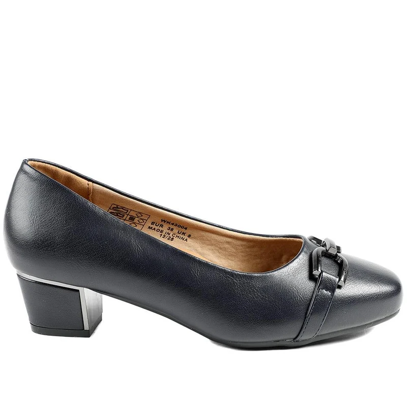 Wide Fit Block Heel Court Shoes - WK43004 / 328 968 - Navy