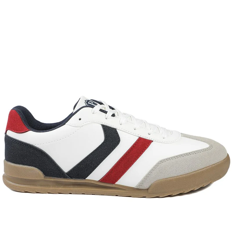 Wide Fit Memory Foam Lace Up Trainers - SUNCH43000 / 328 962 - White-Navy-Red