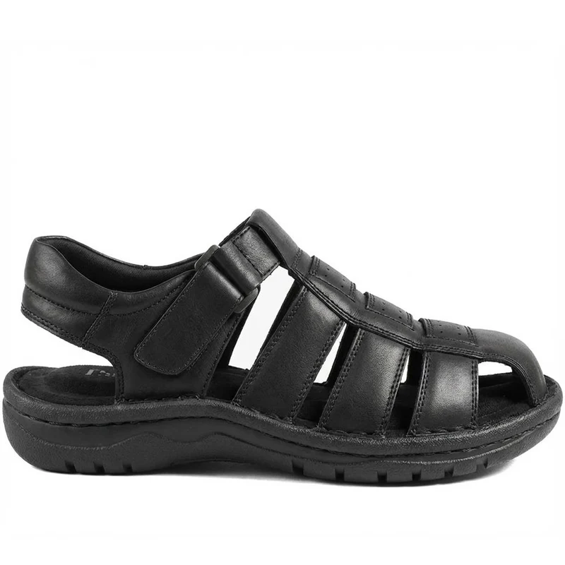Premium Leather Touch Fastening Sandals - AATRA43010 / 328 938 - Black