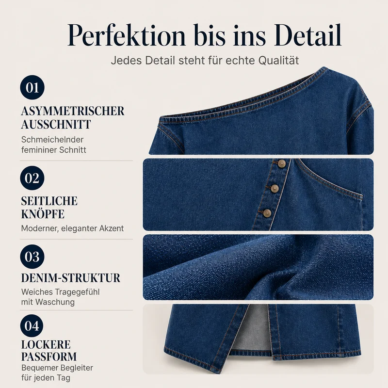 Irmelin | Schulterfreies Denim-Midikleid mit seitlichen Knöpfen