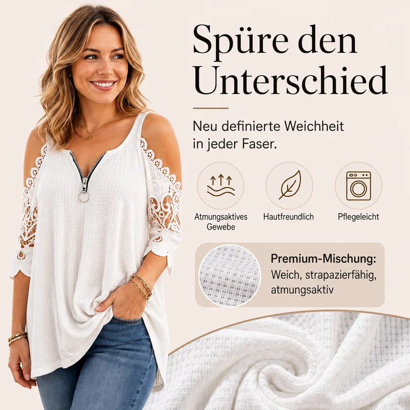 Anneliez | Spitzenoberteil mit Schulteröffnungen und Frontreißverschluss