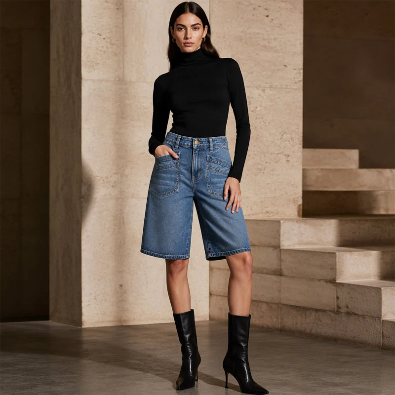Madita | Gerade Denim-Bermudashorts mit praktischen Taschen