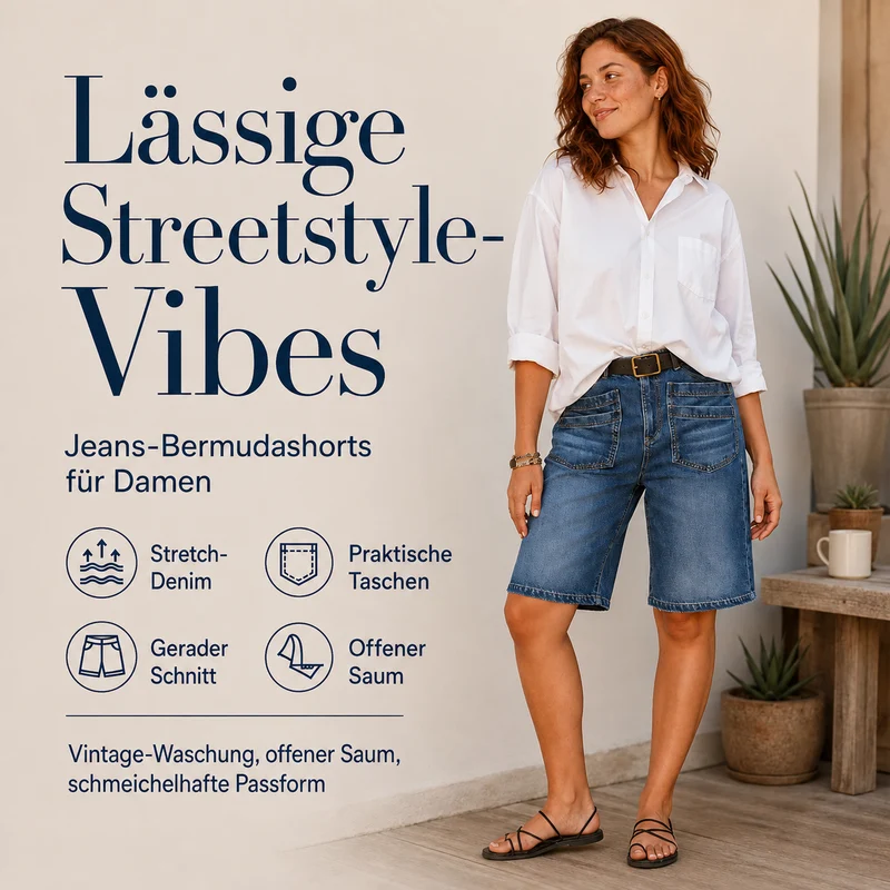 Madita | Gerade Denim-Bermudashorts mit praktischen Taschen