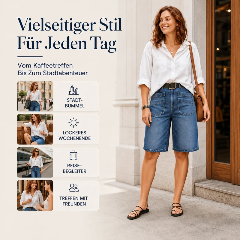 Madita | Gerade Denim-Bermudashorts mit praktischen Taschen