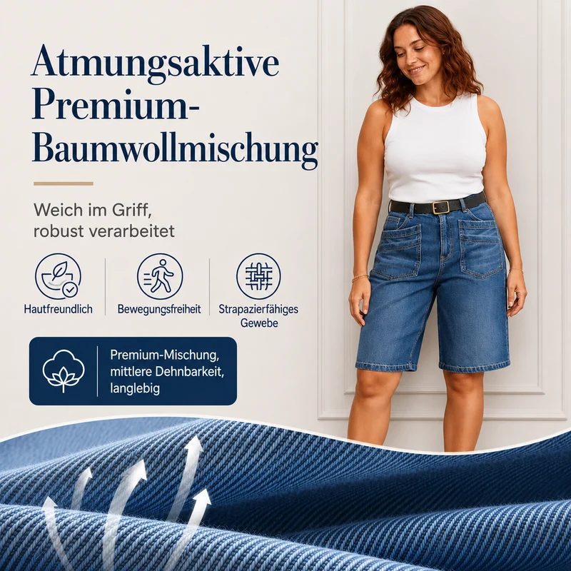 Madita | Gerade Denim-Bermudashorts mit praktischen Taschen