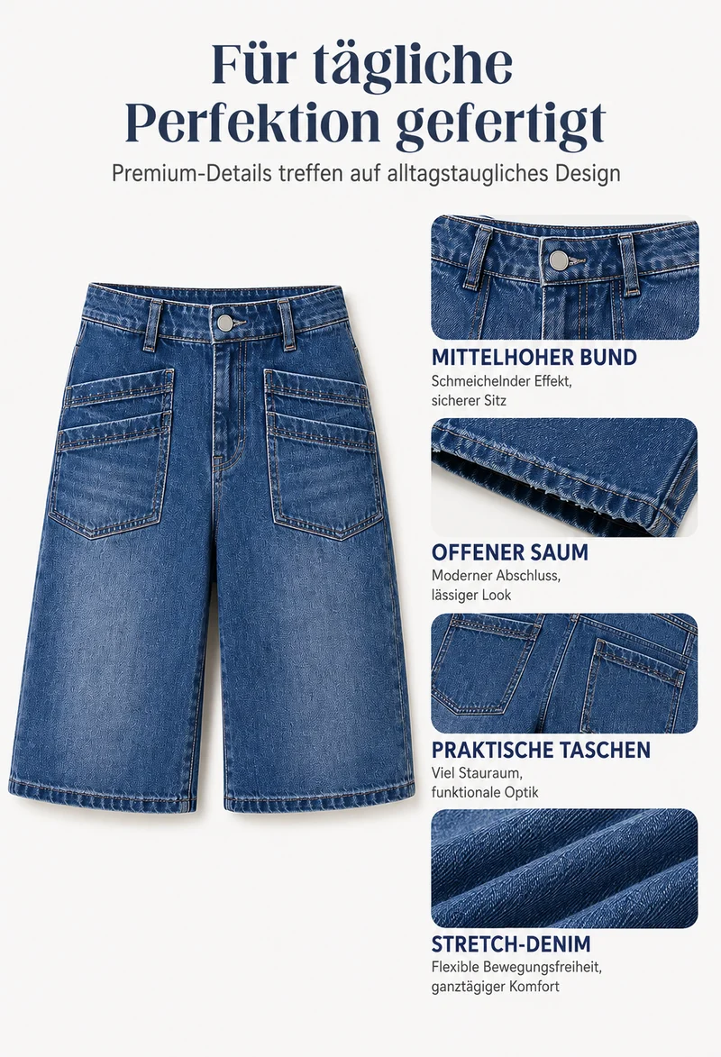 Madita | Gerade Denim-Bermudashorts mit praktischen Taschen