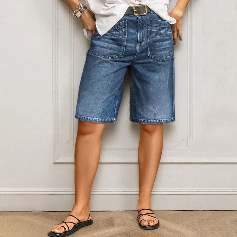 Madita | Gerade Denim-Bermudashorts mit praktischen Taschen