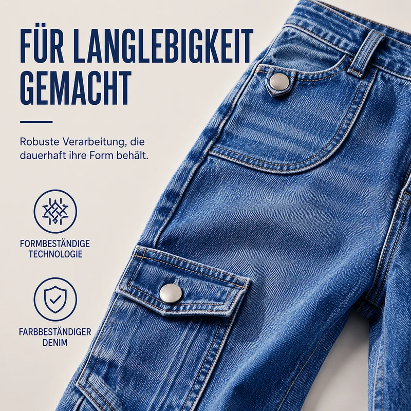 Philine | Hoch taillierte Denim-Cargo-Bermudashorts