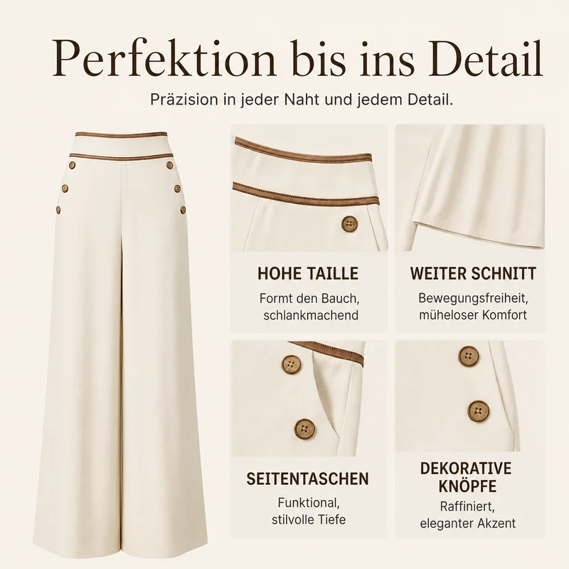 Gesine | Hoch geschnittene Marlenehose mit Kontrastpaspeln