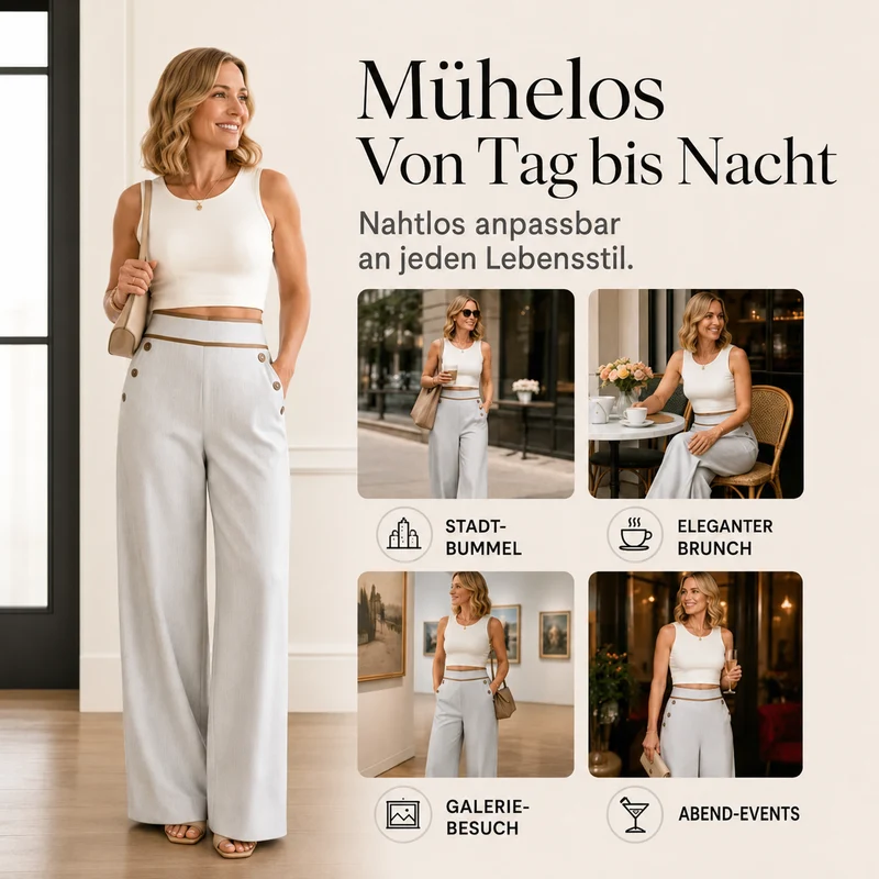 Gesine | Hoch geschnittene Marlenehose mit Kontrastpaspeln