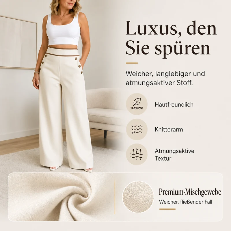 Gesine | Hoch geschnittene Marlenehose mit Kontrastpaspeln
