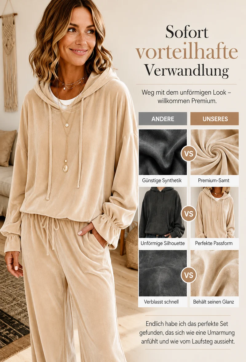 Lisanne | Lässiger Samt-Hoodie mit plissierten Bündchen