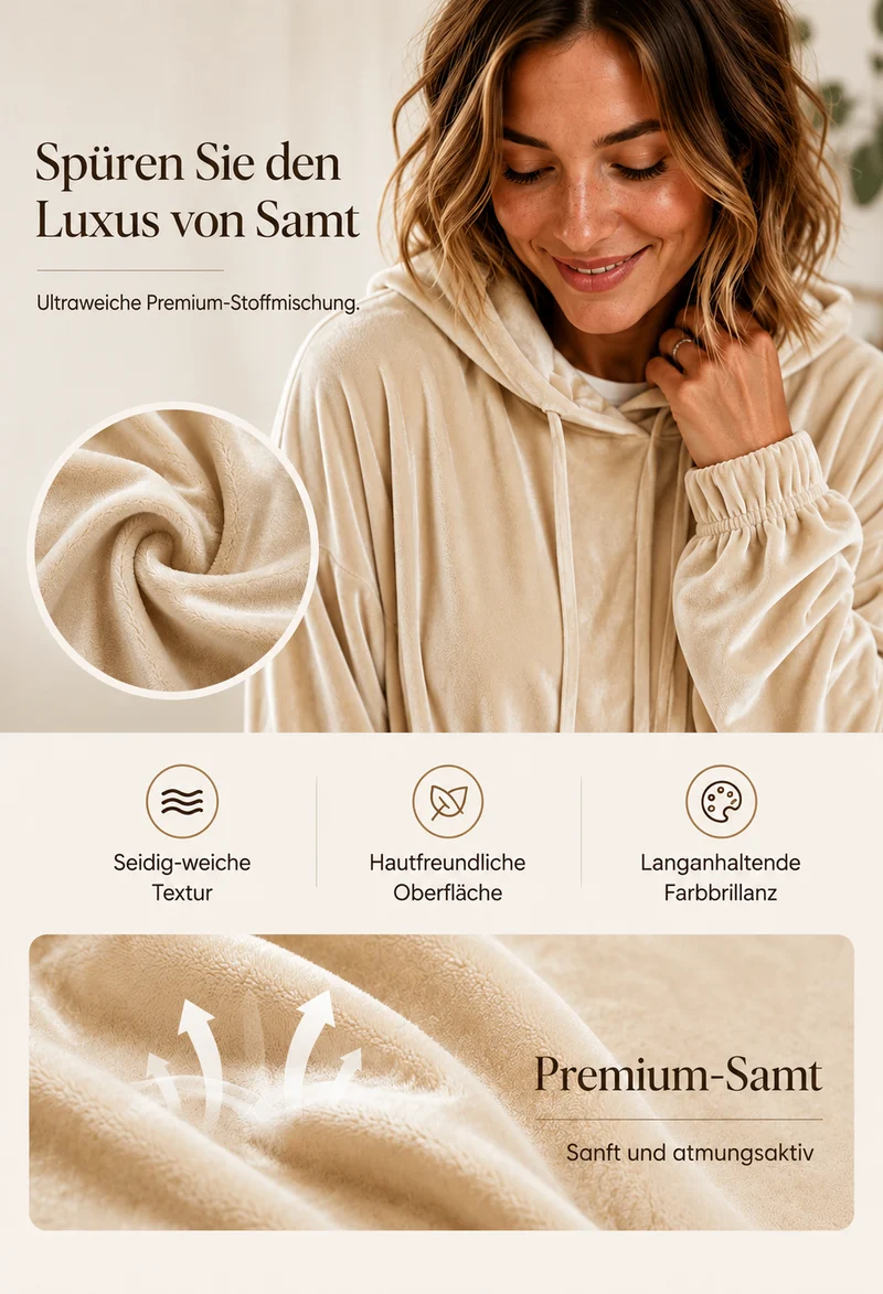 Lisanne | Lässiger Samt-Hoodie mit plissierten Bündchen